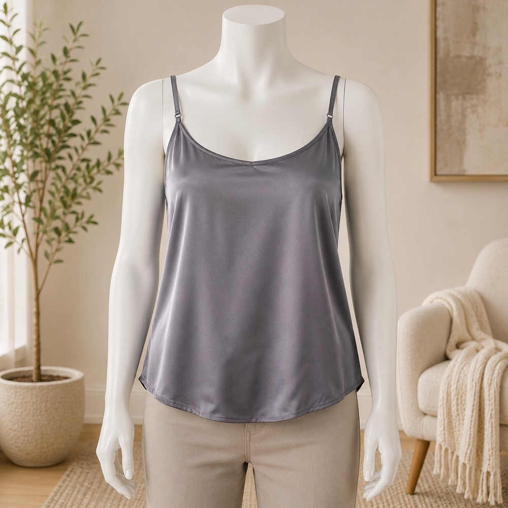Unbranded Satin Cami Tank Top Womens 2X Black Adjustable Straps Flowy Sleeveless